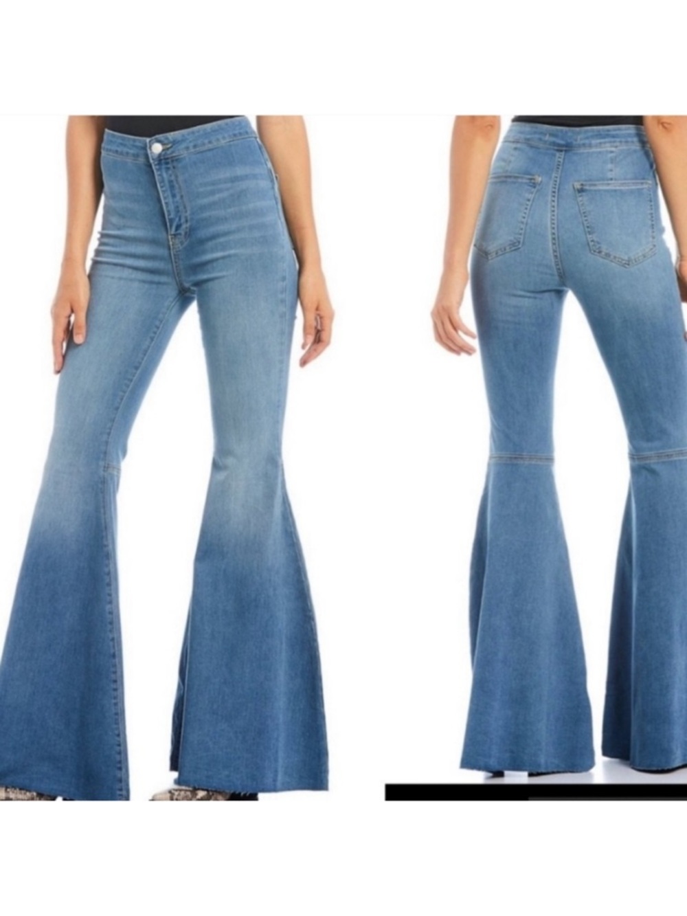 Free People Light Blue High-Rise Flare Jeans bell bottom stretch sz 31 festival